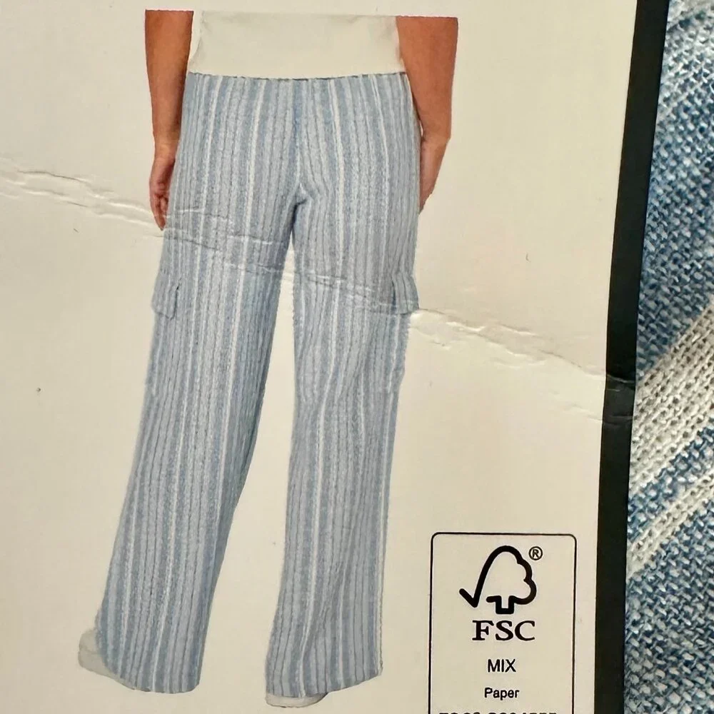 Roxy Women's Linen Blend Cargo Pant Size S Blue Cottagecore Coastal Boho Beach - Picture 11 of 15